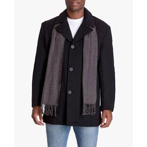 London Fog Men Amity Wool Blend Jacket Coat with Scarf Black Medium M NEW